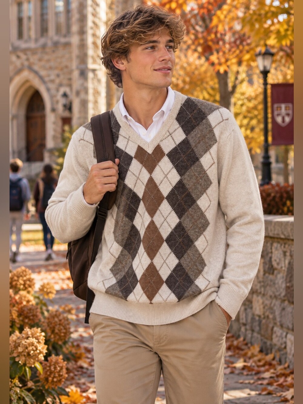 Scottish Lambswool Sweater in Cream and Browns